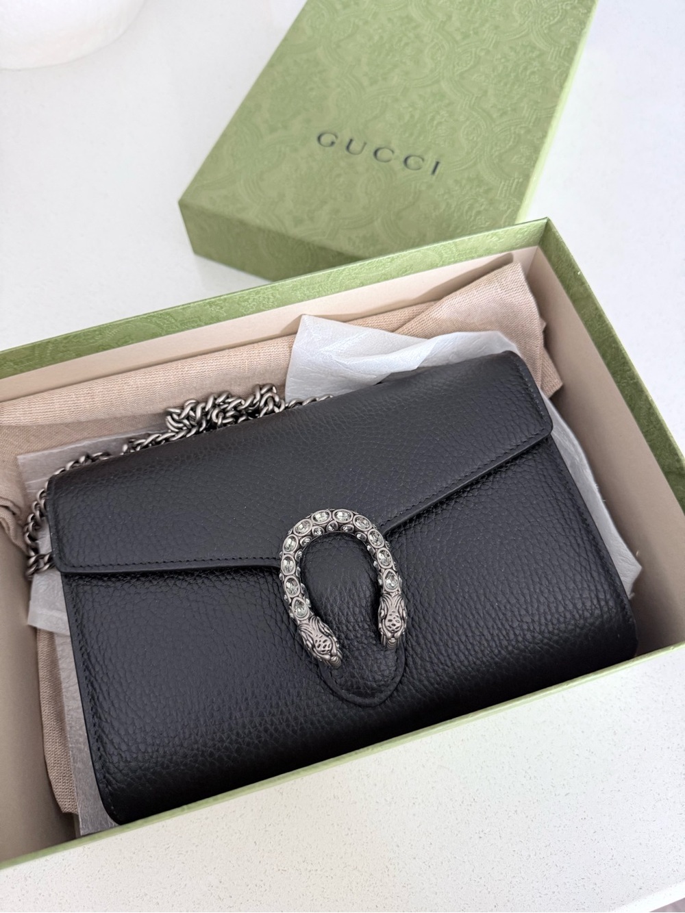 Gucci Black Leather Dionysus Chain Crossbody